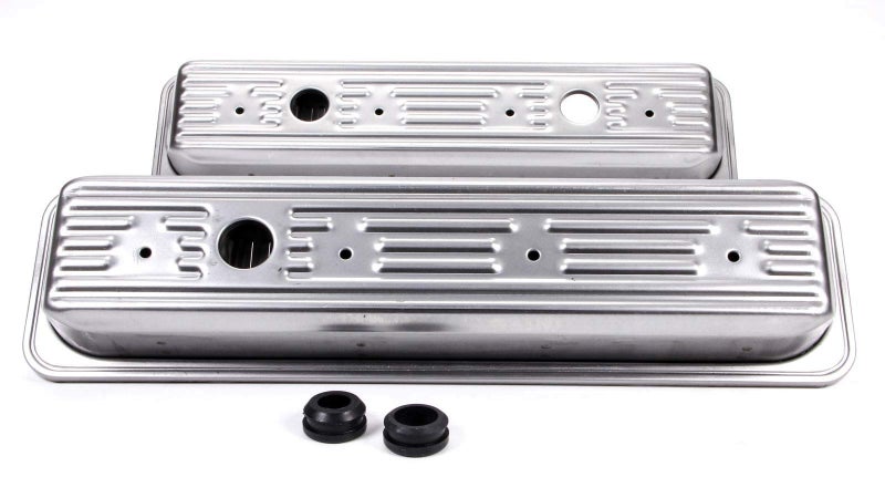 Racing Power Company R9702RAW Short Steel Unplated Center Bolt Valve Cover for Small Block Chevy